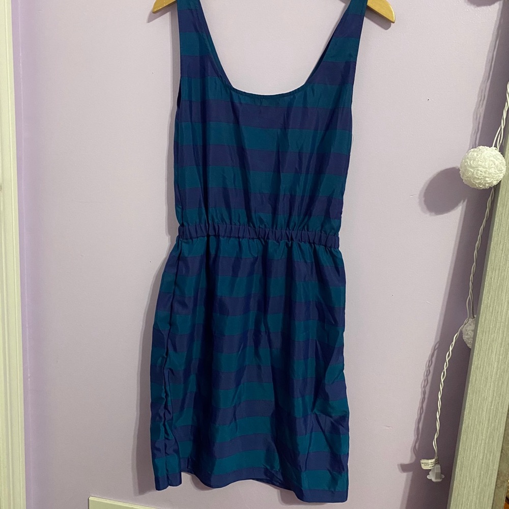 LOFT Blue Striped Summer Sleeveless Dress Medium